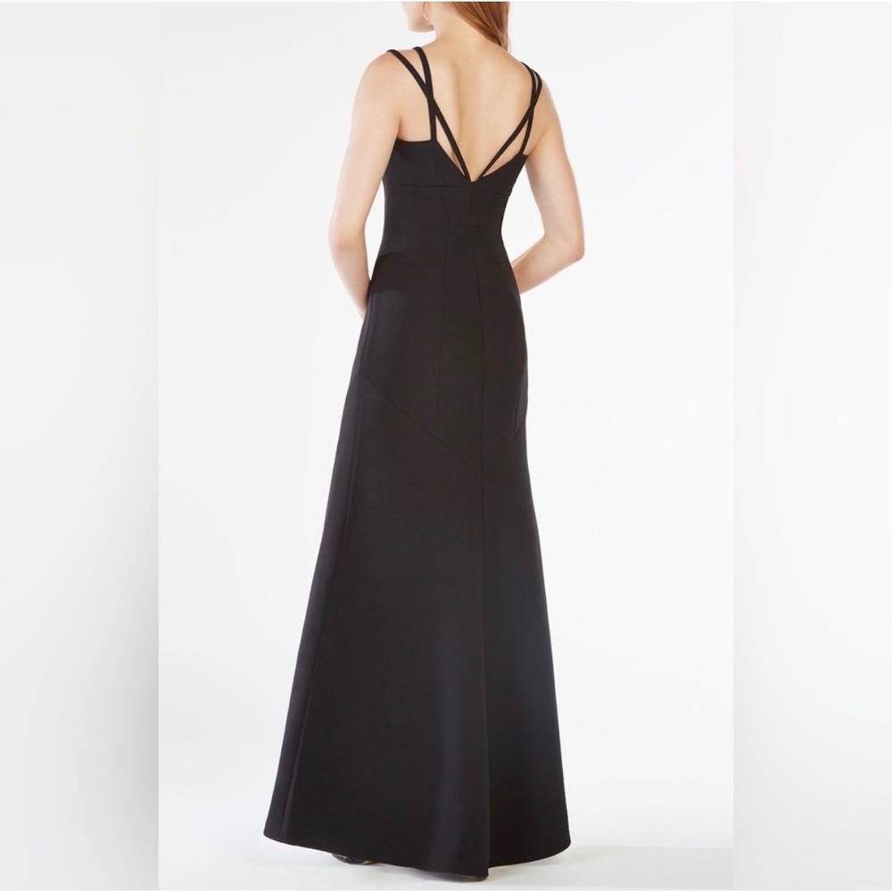 BCBGMAXAZRIA Womens Black Strappy Back Architectural Gown Dress Size 12 - Picture 2 of 9